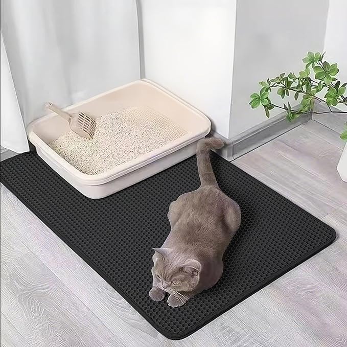 Large cat Litter mat, Jumbo Size (47" x 32") Black, Double Layer, Waterproof, Odor-Free, Easy to Clean