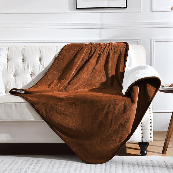 Waterproof Blanket for Bed Couch Sofa, Soft Liquid Pee Proof Pet Blanket for Dog Puppy Cat, Reversible Sherpa Fleece Furniture Protector (Caramel, 50x60 inches)