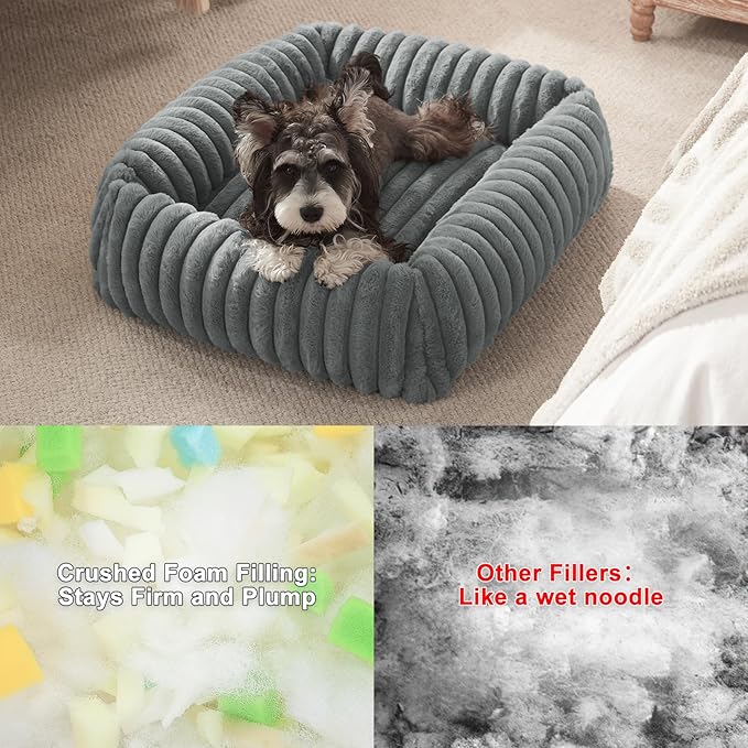 FURTIME Dog Beds Large Sized Dog, Washable Orthopedic Pet Bed with Removable Cover, Rectangle Soft Calming Sleeping Puppy Bed Durable Pet Cuddler with Anti-Slip Bottom, Grey, L(36"x27"x8")