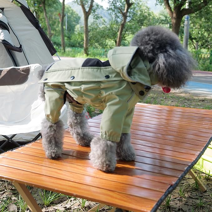LOVELONGLONG Waterproof Dog Raincoat with Removable Hood – Outdoor Full Body Dog Jacket, Windproof Snowproof Shell Suit – All Season Pet Rain Gear Sage Green L