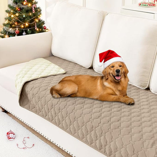 Smiry Waterproof Dog Bed Cover Blanket, Soft Reversible Pet Blanket, Washable Leakproof Cats Dogs Couch Cover for Sofa, Couch, Furniture, Plaid (30x70 Inch, Taupe/Beige)