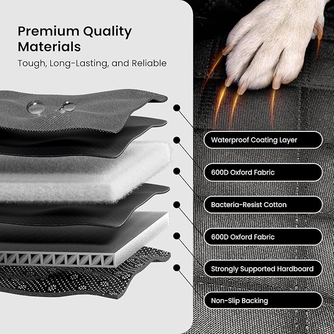 REEVAA Dog Truck Seat Cover for Back Seat, Hard Bottom Dog Hammock for Car, Pet Bed Extender for 2-4 Large Dogs, Waterproof Seat Protector, Universal XL Size Fits for Crew Cab Truck/SUV, Black