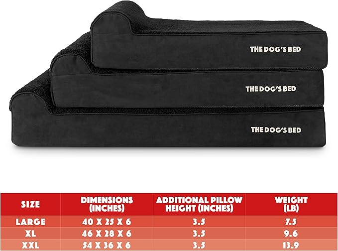 The Dog’s Bed Orthopedic Headrest Dog Bed Large Black Plush, Memory Foam, Pain Relief for Arthritis, Hip & Elbow Dysplasia, Post Surgery, Lameness, Waterproof Washable Cover
