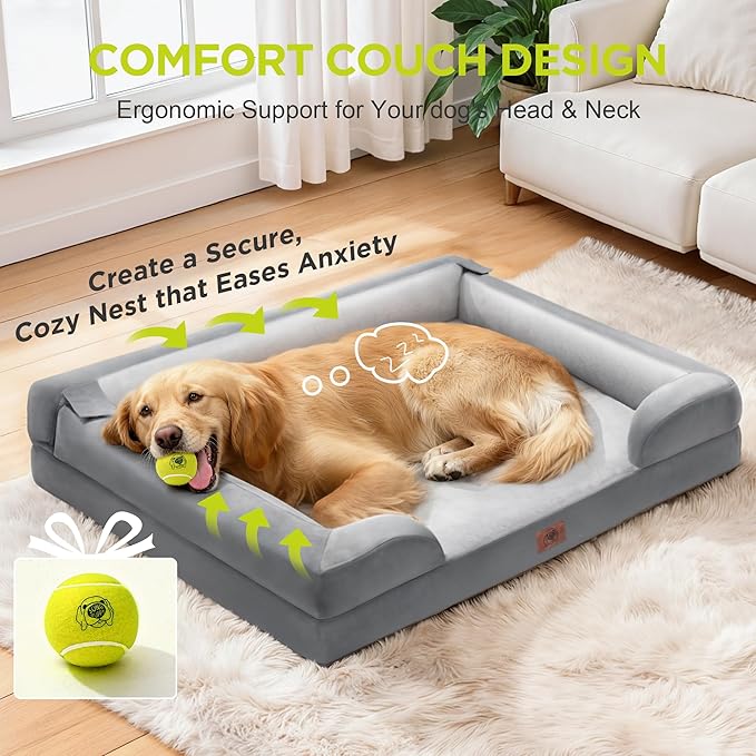 Orthopedic Dog Bed for Extra Large Dogs, XXL Waterproof Egg Crate Memory Foam Pet Bed Bolsters Dog Couch with Washable Cover & Non-Slip Bottom, 45x35