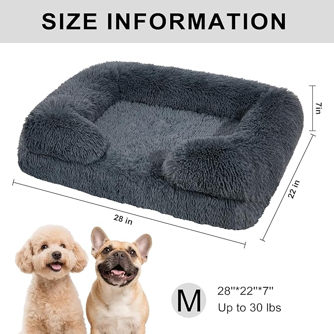 Orthopedic Dog Bed for Medium Dogs of Comfortable Memory Foam Pet Bed with Sides,Fluffy Dog Couch Sofa Bed with Anti-Slip Bottom Dark Grey M