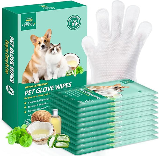 10 PCS Pet Cleaning and Deodorizing Bathing Grooming Glove Wipes for Dogs and Cats, Extra Thick Nourish Fur No-Rinse Grooming Wipes for Daily Care and Travel, Hypoallergenic