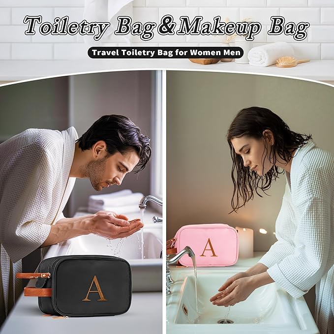 YOOLIFE Toiletry Bag for Men - Personalized Birthday Gifts for Men Women, Initial Toiletry Bag Black Makeup Bags Dopp Kit Water Resistant Travel Essentials Friend Birthday Gifts Letter B Black