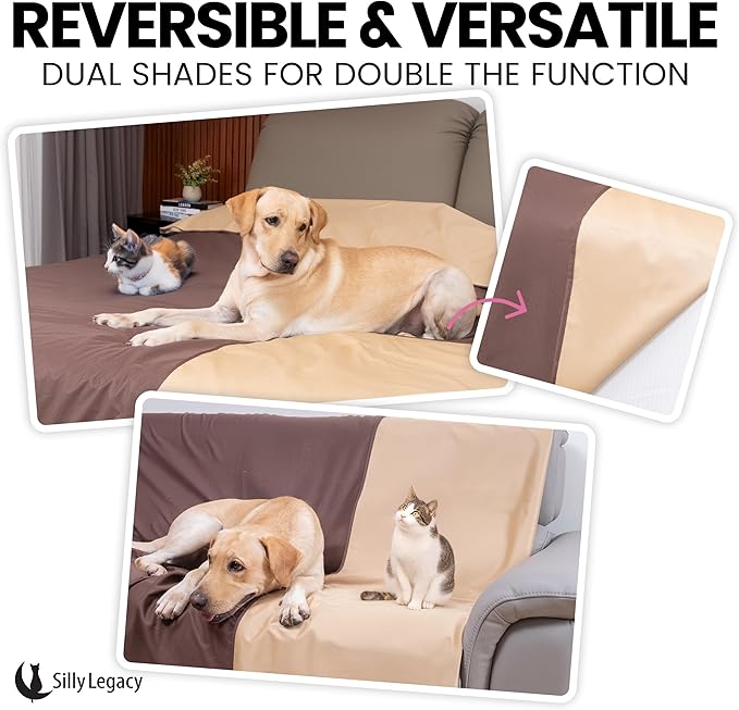 SILLY LEGACY Thin Reversible Waterproof Protective Cover or Liner for Bed or Couch (Twin Size, 90 x 55 inch), for Dogs and Cats, Babies; Incontinence, Dirt, Drool