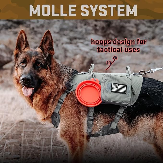 Forestpaw Tactical Dog Harness for Large Dogs,Tactical Dog Collar with Bungee Leash Set,No Pull Military Dog Harness for Walking Training,Adjustable for Medium Large Dogs,Gray,Chest 15.5-25.5"