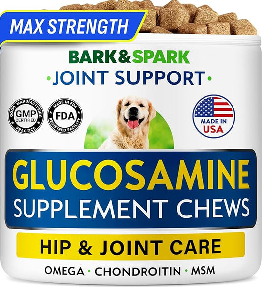 BARK&SPARK Glucosamine Chondroitin Dog Hip & Joint Supplement - Joint Pain Relief - Hip & Joint Chews - Joint Support Large & Small Breed - Senior Doggie Vitamin Pills Joint Health (120 Treats)