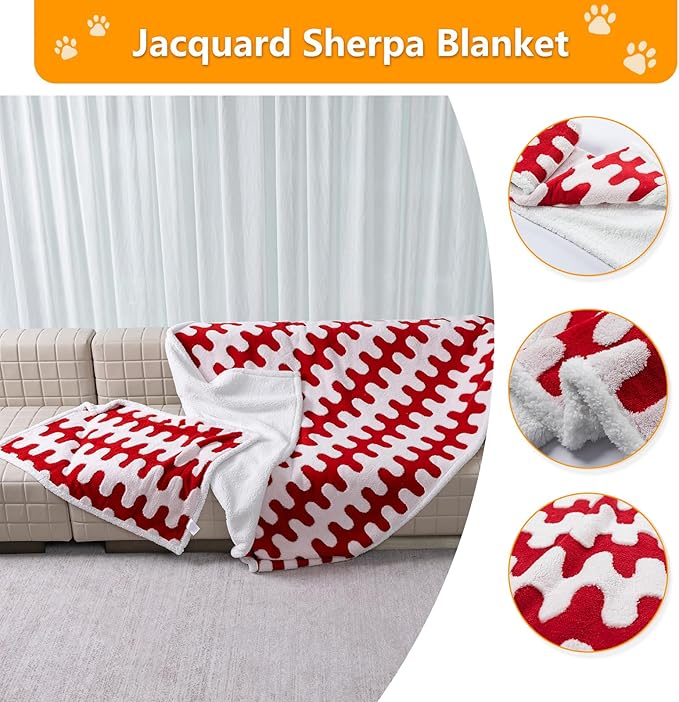 Waterproof Pet Blanket,Dog Bed Covers Small Throw for Puppy Cats Stylish Jacquard Pets Couch Sofa Furniture Protection Washable Reversible Covers (Red Wave,XS)