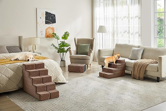 Dog Stairs for Bed, Dog Steps for High Bed, Pet Steps for Small Dogs and Cats, Non-Slip Balanced Pet Ramp Indoor (Brown, 18.2" H x 15" W x 24" L, 4)