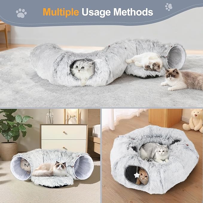 Cat Tunnel Bed for Indoor Cats - Christmas Tree Skirts Washable Warm Soft Indoor Cat Donut Tunnel, Multifunctional Cat Interactive Playground Toys for Felines Pet Christmas Decoration