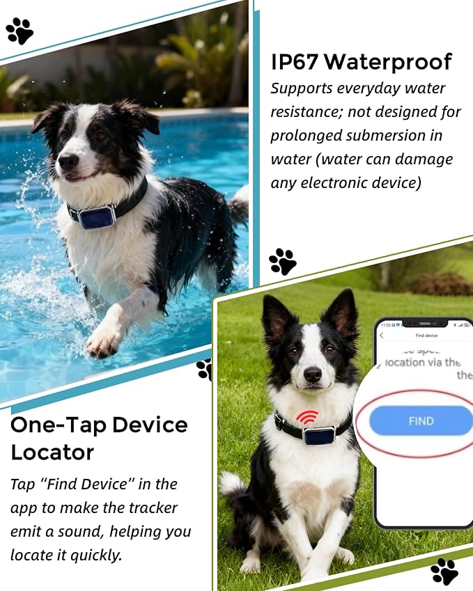 Smart GPS Dog Tracker, Live Pet Tracker, Virtual Fence, 10-Day Battery Life, Tensile Dog Collar, IP67 Water-Resistant, Easy Operation via Proprietary APP, Anti-Lost Tracking Device