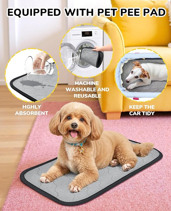 BurgeonNest Center Console Dog Car Seat, Puppy Carseat for Small Dogs, Cat Car Seat with Metal Frame and Double Protection Seat Belts, Pet Booster Seat with Washable Cushion and Clip-on Leash
