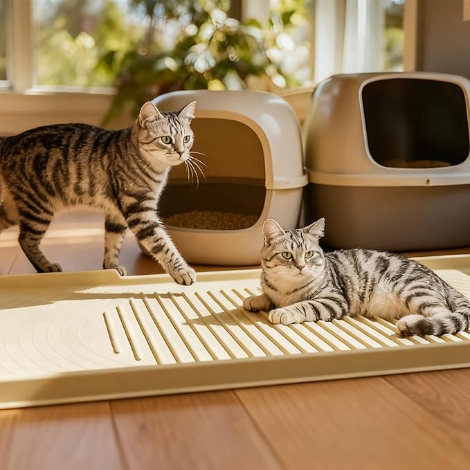 ISSEVE Cat Litter Mat 54" x 27.5" XXL, Extra Large Silicone Mat for Litter Box, 1.38" Raised Edge Waterproof Litter Trapping Mat Pad for Scatter Control, Soft on Kitty Paws, Protect Floor (Beige)