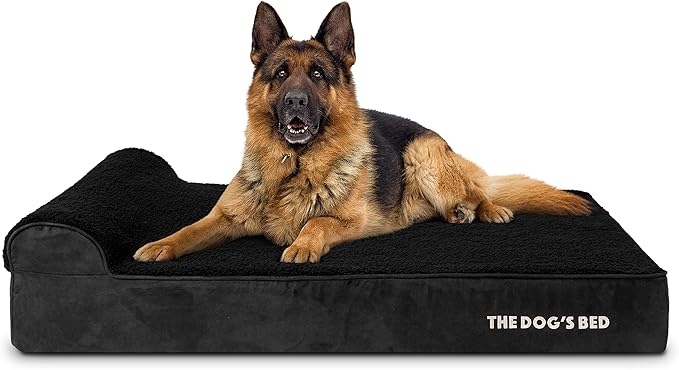 The Dog’s Bed Orthopedic Headrest Dog Bed XL Black Plush, Memory Foam, Pain Relief for Arthritis, Hip & Elbow Dysplasia, Post Surgery, Lameness, Waterproof Washable Cover