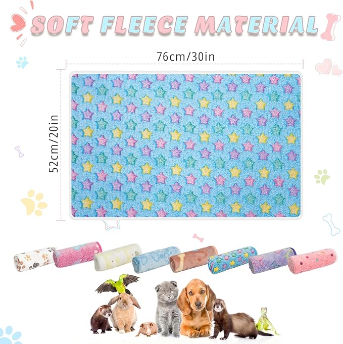 8 Pack Guinea Pig Cage Liner, Washable Guinea Pig Fleece Blankets Beding Accessories, Flannel Throw Warm Sleep Mat, Pet Pee Pads for Small Animal Hamster Rabbit Puppy Cat (Light Color, 30x20 Inch)