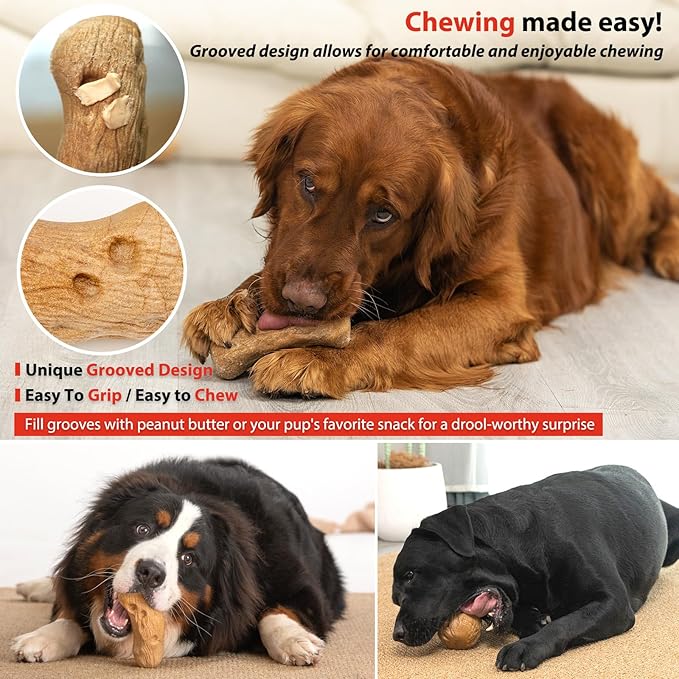 Willjoy 3-Pack Dog Toys for Aggressive Chewers, Chew Toys for Aggressive Chewers, Pine Wood & Nylon, Bacon Flavor Aggressive Chew Toys for Large Dogs, Long Lasting Dog Chews Alternative to Real Sticks