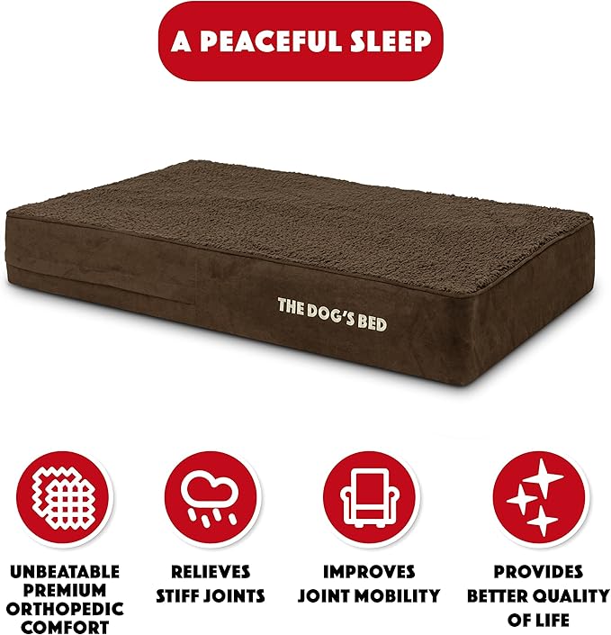 The Dog’s Bed Orthopedic Memory Foam Dog Bed, Large Brown Plush, Pain Relief for Arthritis, Hip & Elbow Dysplasia, Post Surgery, Lameness, Supportive, Calming, Waterproof Washable Cover