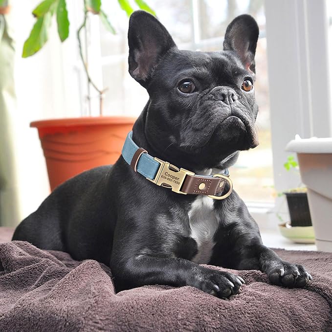 Personalized Dog Collars, Custom Soft PU Leather Dog Collar with Pet Name and Phone Number for Small Dogs, Adjustable and Durable Pet Collars with Quick Release Metal Buckle,S(10-15")