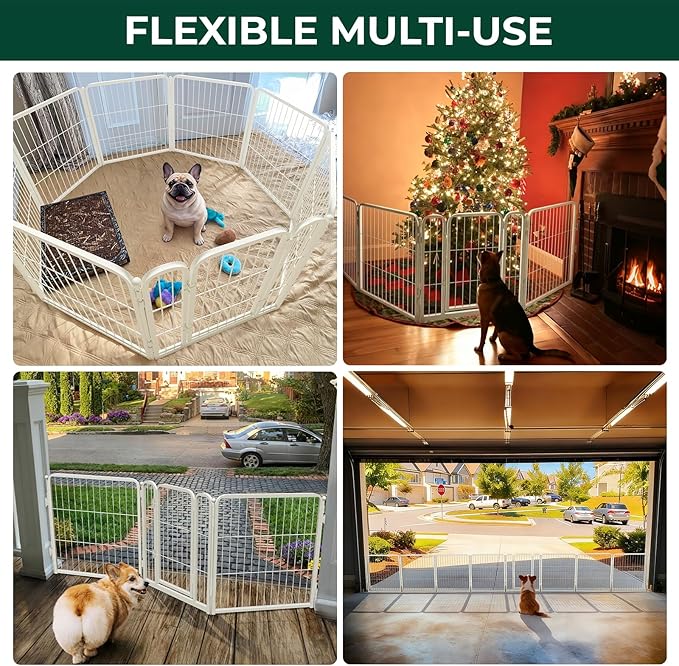 FXW Dog Gate Extra Wide Designed for Indoor Use, Adjustable Width Up to 69-inch Wide (24" H 3 Wire Panels for Puppies and Small Dogs), White