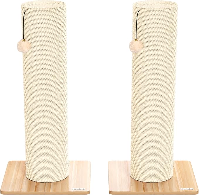KAMABOKO 29.5" Cat Scratching Post, 7.5" Ultra-Large Diameter Natural Sisal Cat Scratch Post, Scratch-Resistant Tall Cat Scratcher for Indoor Cats, Protect Your Furniture, Beige, Pack of 2