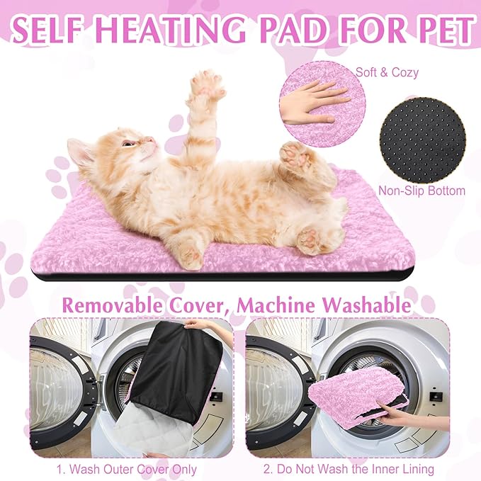 4 Pack Self Warming Cat Pads Self Heating Cat Mat Washable Homeless Dogs Thermal Pads Kennel Pad Reflects Body Heat Warm Crate Bed Mat for Indoor Outdoor Pet(Pink,16 x 20 Inch)