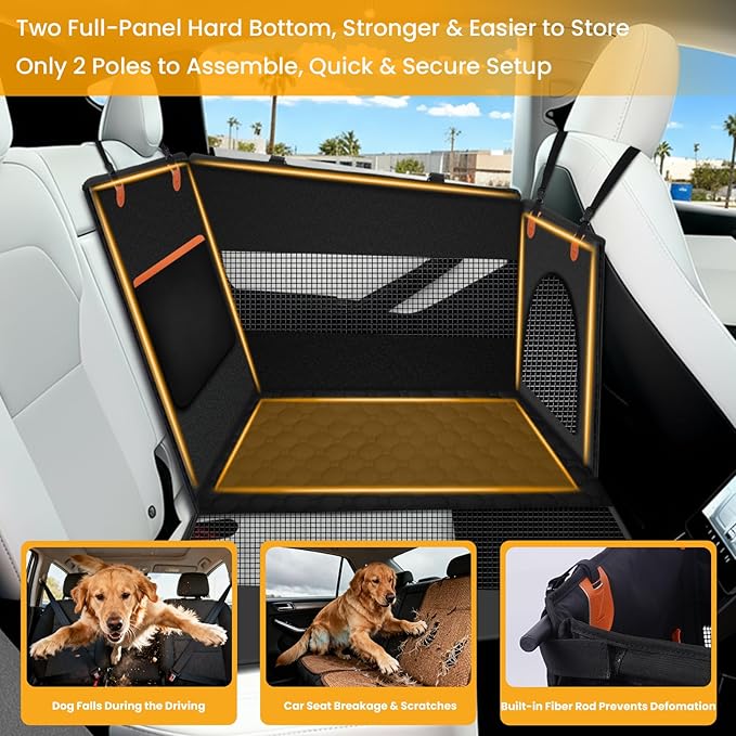 XL Large Dog Car Seat Cover with Dog Bed Mat for Back Seat Half - Single Seat Travel Hammock Extender, Waterproof Hard Bottom for Medium & Large Dogs, Car SUV Truck Vehicle