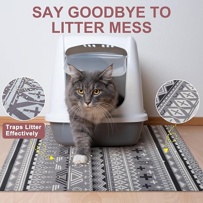 BEAUTYZOO Cat Litter Mat Large 20"x28" - Premium Waterproof Litter Trapping Mat with Non-Slip Backing, Cat Litter Box Mat Scatter Control for Floor, Machine Washable & Urine Proof, Soft for Kitty Paws