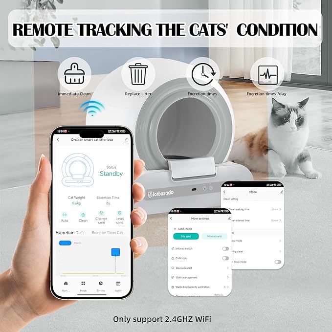 J JORBASADO Self Cleaning Litter Box 65L+9L Automatic Cat Litter Box Self Cleaning with APP Control for Multiple Cats Families Safety Protection