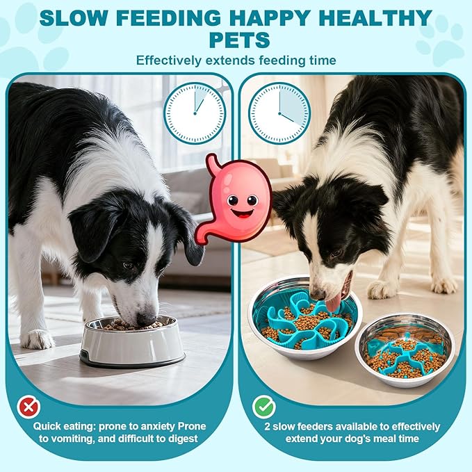 Slow Feeder Insert for Dog Bowl - 2PCS Anti-Bloat Silicone Mat with Super Suction, Slow Feeder Dog Bowls for Puppy Large Breed Dogs
