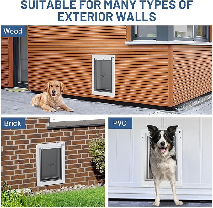 Pet Door for Wall - Steel Frame, Telescoping Tunnel & Double Silicone Flaps Dog Door, Cat Doors with Secure Lock (Cat Up to 10 lbs) - Small