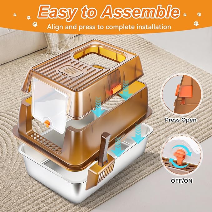 Stainless Steel Cat Litter Box with Lid, XXL Extra Large Enclosed Litter Box for Big Cats High Sided Metal with Removable Lid & Scoop, Front &Top Entry Odor Free, Anti-Leakage, Easy Cleaning