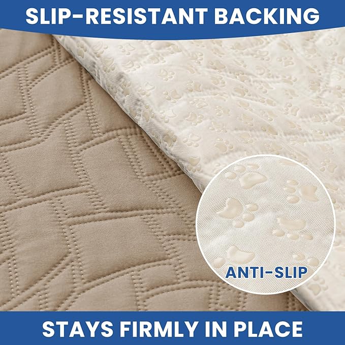 Waterproof Dog Bed Cover Pet Blanket, Soft Couch Cover for Dogs Washable, Non-Slip Dog Blanket Protect Furniture Couch Sofa Car for Puppy Large Dogs Cat (82x102 Inch, Khaki)