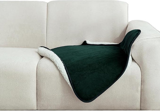 gogobunny Waterproof Bed Blanket, Reversible Sherpa Fleece Throw Blanket for Dog Puppy Cat, Furniture Cover Protects Bed Couch Sofa from Liquid Pee and Pet Fur (Forest Green, 30x30 inches)