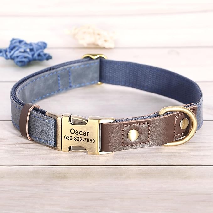 Personalized Dog Collars, Custom Soft PU Leather Dog Collar with Pet Name and Phone Number for Small Dogs, Adjustable and Durable Pet Collars with Quick Release Metal Buckle,S(10-15")