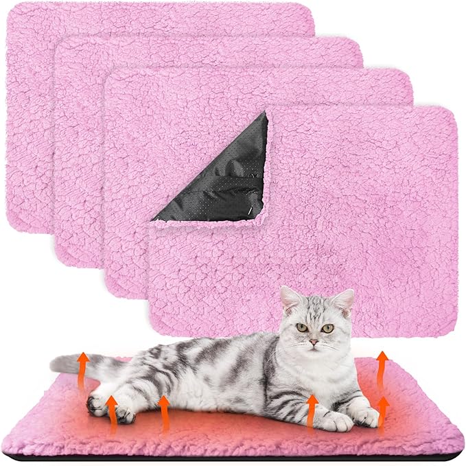 4 Pack Self Warming Cat Pads Self Heating Cat Mat Washable Homeless Dogs Thermal Pads Kennel Pad Reflects Body Heat Warm Crate Bed Mat for Indoor Outdoor Pet(Pink,16 x 20 Inch)