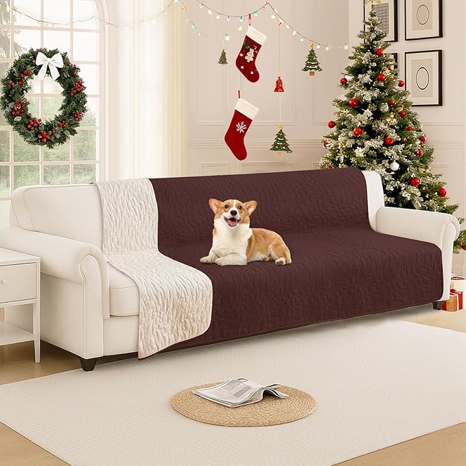 Waterproof Dog Bed Cover Pet Blanket, Soft Couch Cover for Dogs Washable, Non-Slip Dog Blanket Protect Furniture Couch Sofa Car for Puppy Large Dogs Cat (82x102 Inch, Coffee)