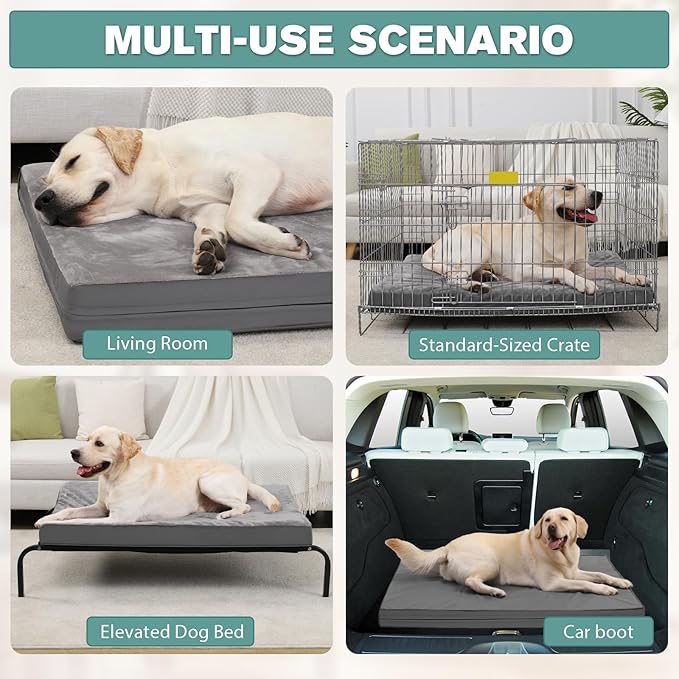 Waterproof XXXL Dog Beds Large Sized Dogs, Orthopedic Washable Crate Pad 54 inch, Jumbo XXXLarge Foam Pet Bed with Removable Cover Reversible, Anti-Slip Kennel Pad, 53"x36", Gray