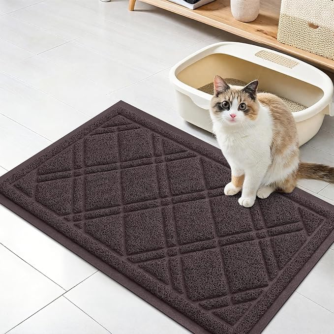 Smiry Cat Litter Box Mat 30x17, Non-Slip Water Resistant Litter Trapping Mat, Easy Clean Less Waste and Urine-Locking Cat Carpet for Indoor, Brown