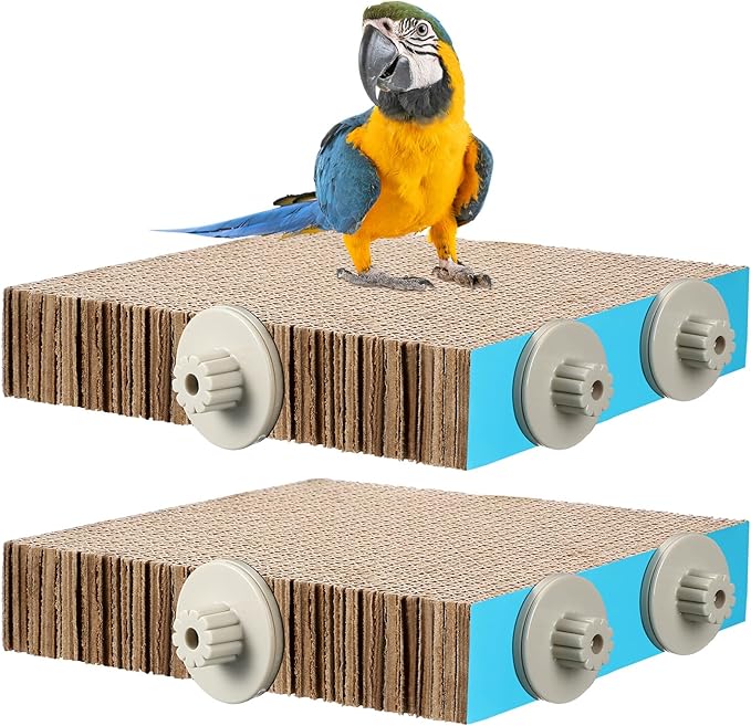 Skyygemm 2 Pieces Bird Chew Toy Parrot Cage Perch Cardboard Platform Bird Paw Grinding Stand Parrot Cage Playground for Macaws, Small Parakeets, Conures, Budgies, Finches Conure Cockatiel (Large)