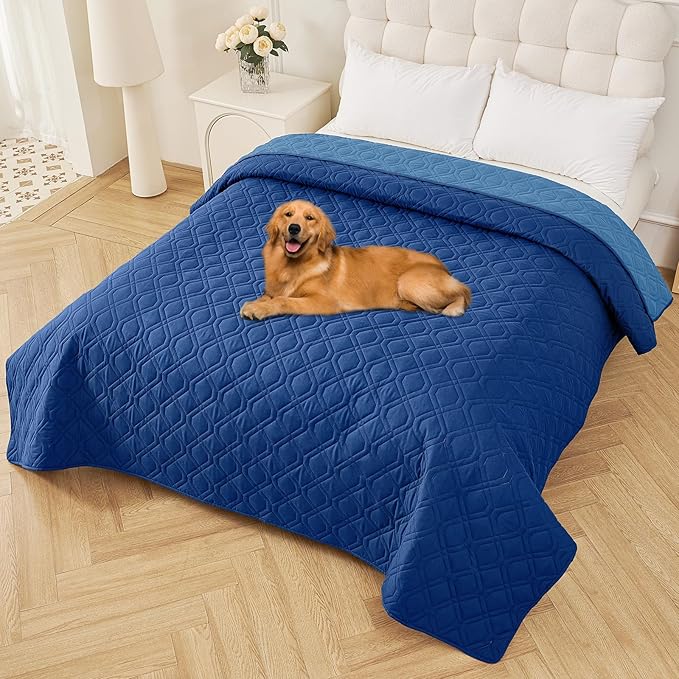 Smiry Waterproof Dog Blanket, 82x82 Inch Soft Pet Bed Cover Reversible, Washable Sofa Couch Furniture Protector for Small Medium Large Dog Puppy Cat, Geometric, Navy/Blue