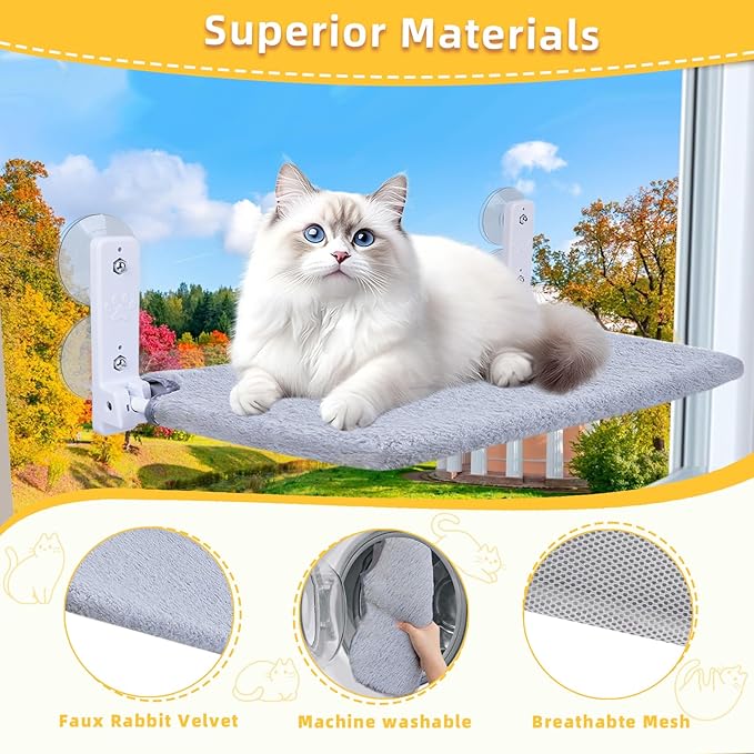 2PC Cat Window Perch, Foldable Cat Window Hammock Sunbathing and Climbing Cats Hammock for Window Bed Bearing 40 Pounds Window Perch for Cats Inside (Light Gray,2 Pack)