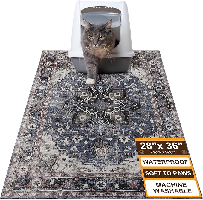 BEAUTYZOO Cat Litter Mat - 28"x 36" Large Litter Trapping Mat, Easy to Clean Litter Box Mat for Scatter Control, Waterproof, Urine-Proof, Non-Slip Kitty Litter Mats for Floor, Grey
