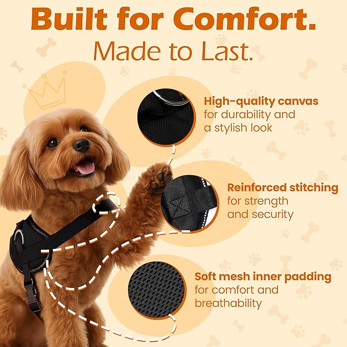 Bark Appeal Black No-Pull Dog Harness for Extra Small Sized Pets – Adjustable, Reflective Vest with 3 Leash Clips for Added Control, Easy Walks & Training – XS