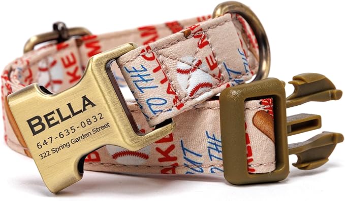 Personalized Dog Collar with Name and Phone Number Engraved,Adjustable Custom Puppy Collar,Organic Cotton Pet Collar for Small Medium Large Boy Girl Dogs