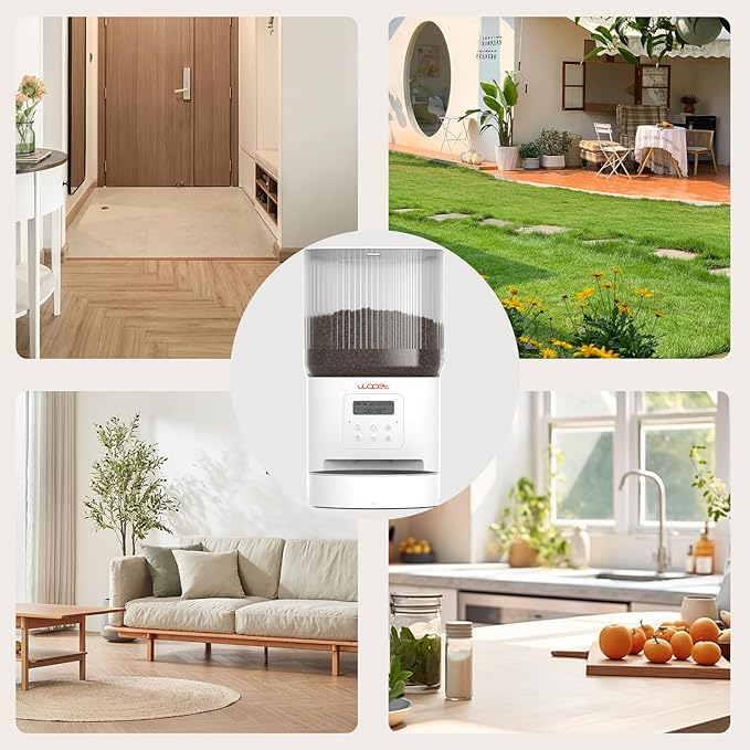 WOPET Automatic Cat Feeder, 4L Automatic Dog Feeder with 180-Day Battery Life, Programmable Cat Food Dispenser with Stainless Steel Bowl，1-6 Meals Per Day (White-01, Regular)