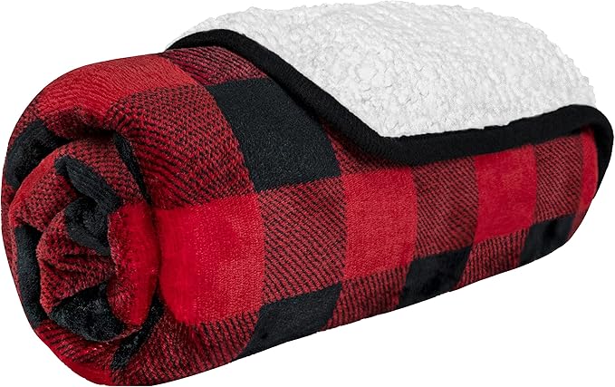 PetAmi Waterproof Dog Blanket Sherpa Fleece, Pet for Small Medium Dogs, Reversible Large Cat Throw Bed Couch Sofa Furniture Protector, Soft Plush Microfiber (Small 24x32, Check Red) Checkered Red