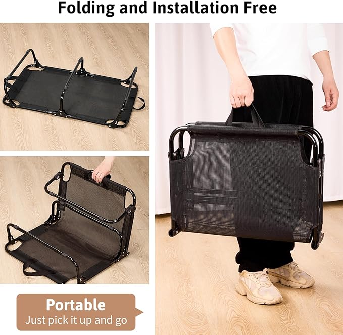 Foldable Elevated Dog Bed, 36"x23"x7" Raised Pet Bed with No Setup, Outdoor DogBed with Breathable Mesh, No-Slip Feet Durable Dog Cots Bed for Medium Sized Dogs, Black